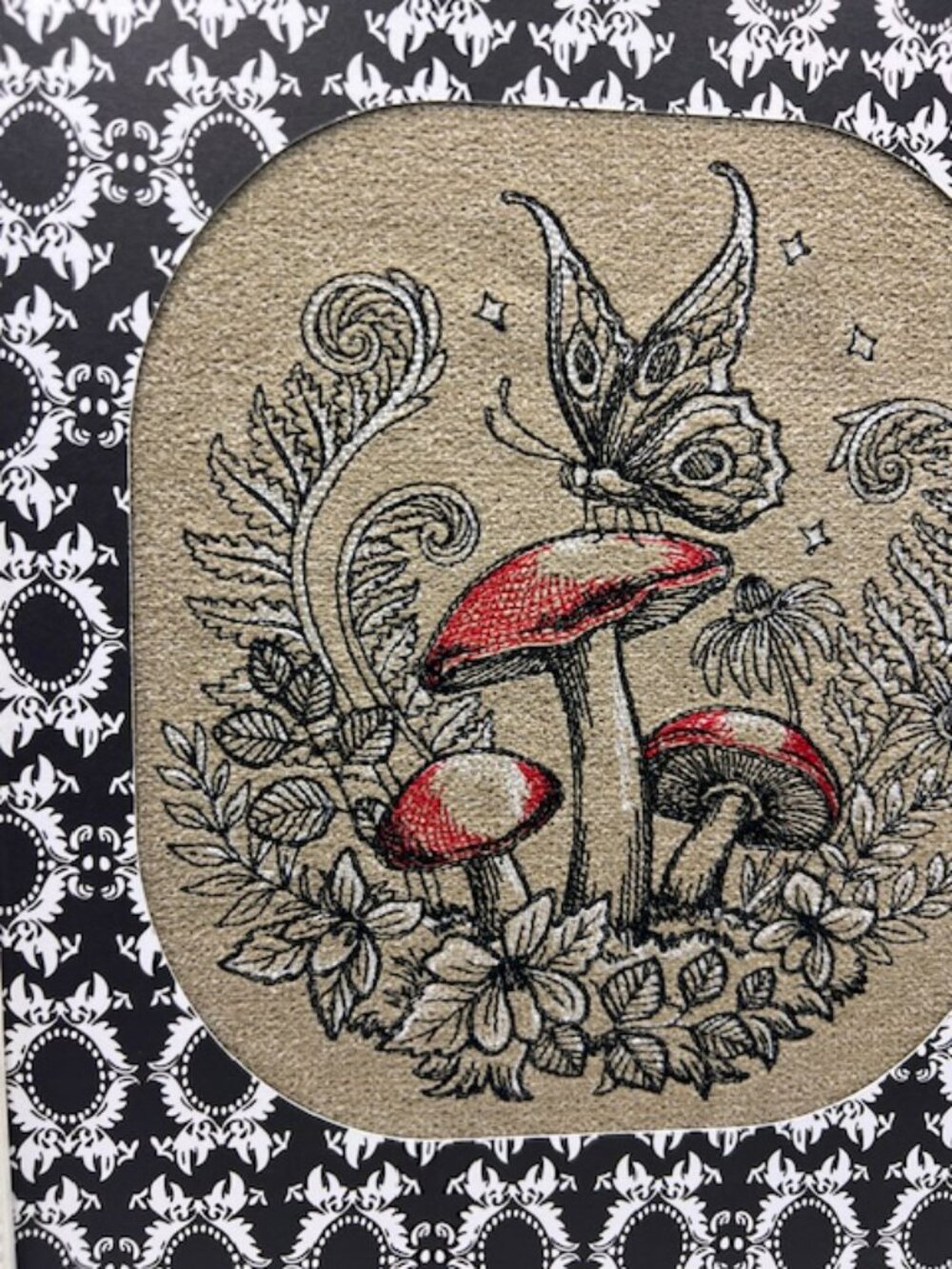 Homemade Butterfly On Mushroom Framed 8X10 Embroidery Art - Picture 2 of 6